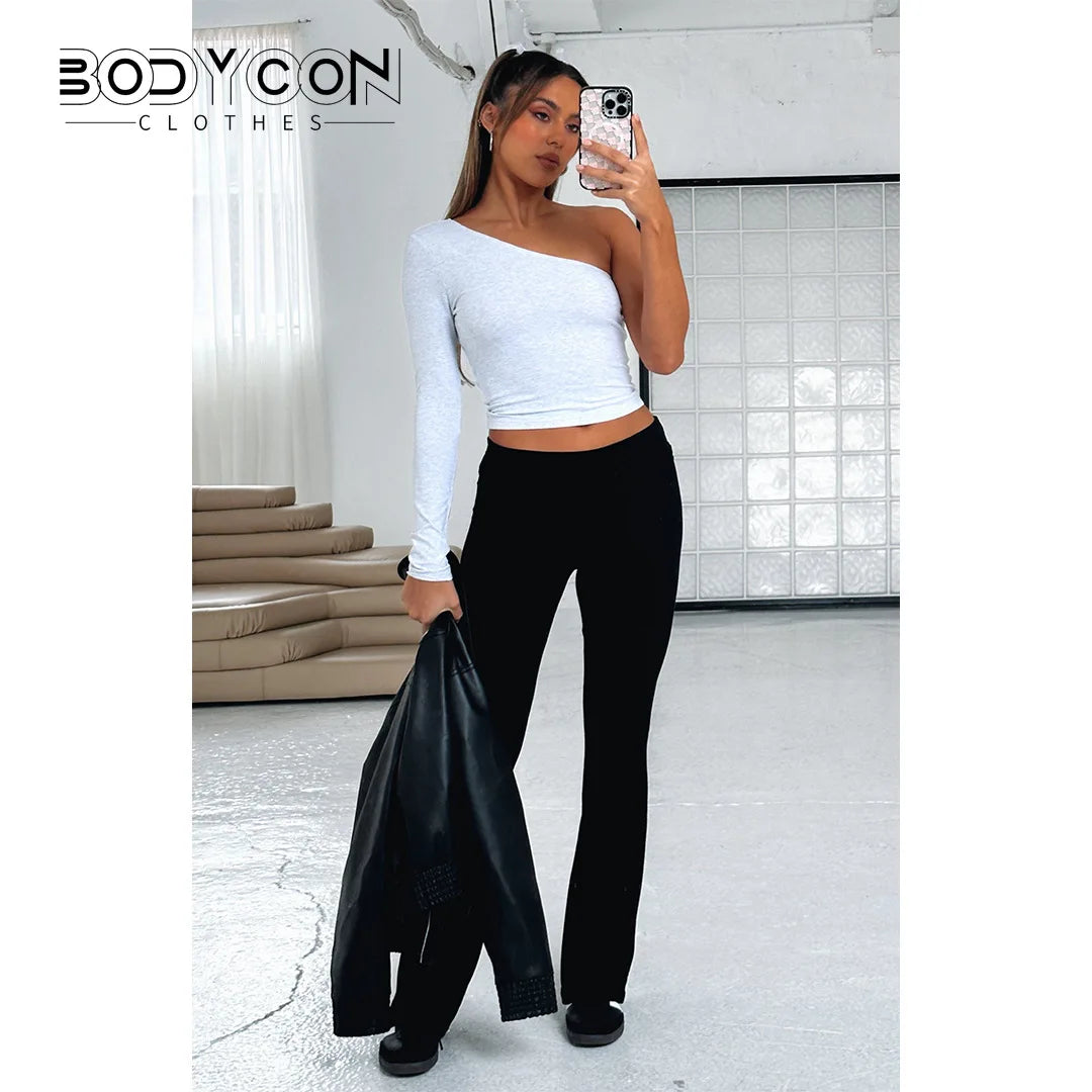 Women's Solid Woman Pants Slim Fitting High Waisted Streetwear Casual Flare Pants