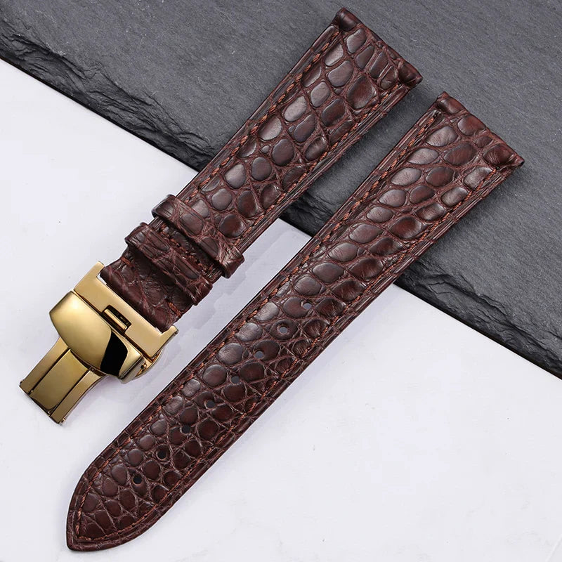 High quality Two-sided Crocodile Skin leather watch strap Butterfly clasp 19mm 20mm 21mm 22mm men metal Watchband soft bracelet