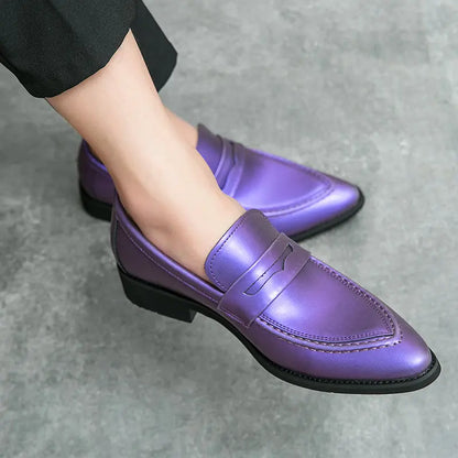 Fashion Purple Glitter Men's Dress Shoes Leather Pointed Slip-on Men Wedding Shoes Elegant Comfortable Non-slip Formal Shoes Men