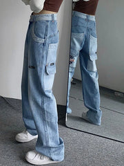 Vintage Cargo high waisted Jeans Women Y2k Hip Hop Baggy Wide Leg Denim Pants