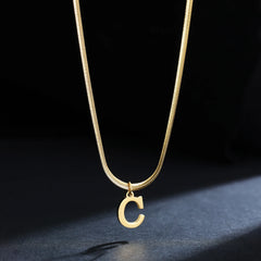 Gold Plated Stainless Steel Pendant Necklace for Women Snake Chain Initial Letter