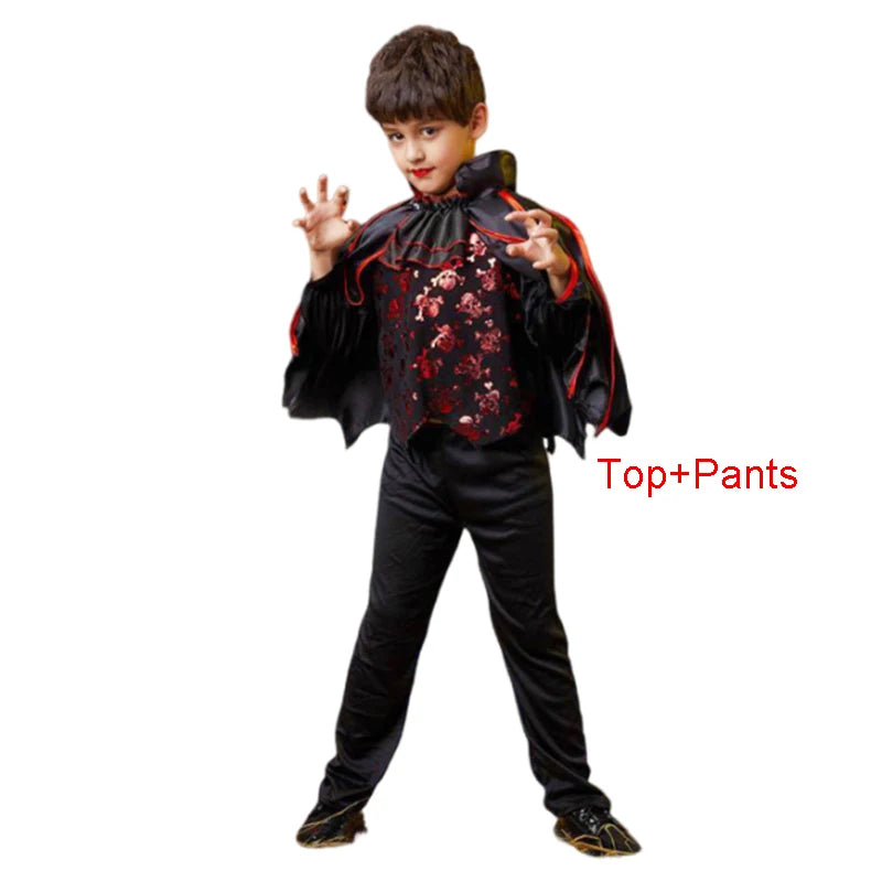 Kids' Halloween Gothic Vampire & Day of The Dead Cosplay Costumes for Boys Top + Pants + Cloak Set Scary Fantasy Outfits