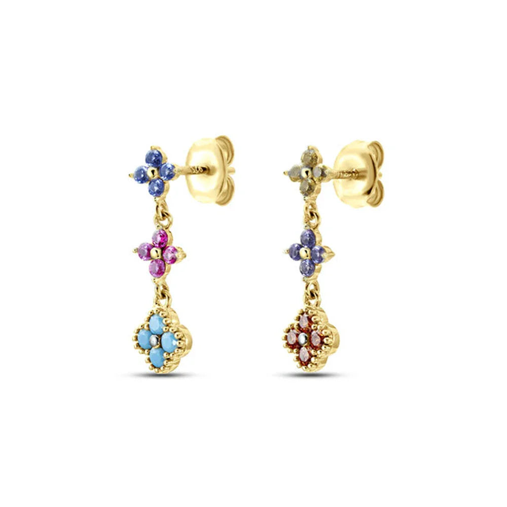 ROXI S925 Sterling Silver Petals Stud Earring Microinlaid Colorful Cubic Zirconia Chain Tassel Earrings For Women Dangle Earring
