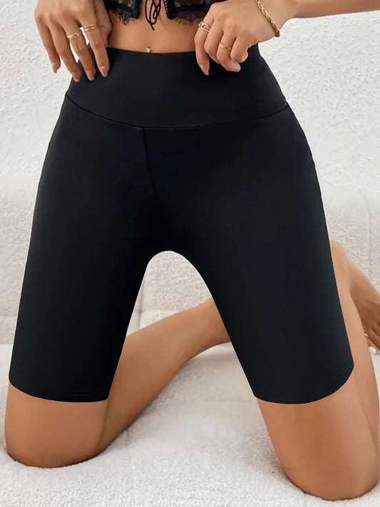 2024 Summer new women's plus size high elasticity knitted fabric fashion solid color bottoms tight shorts