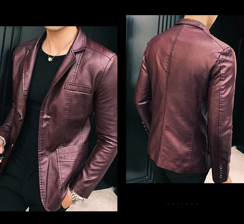 Mens Leather Jacket and Coats Spring and Autumn Men Business Casual