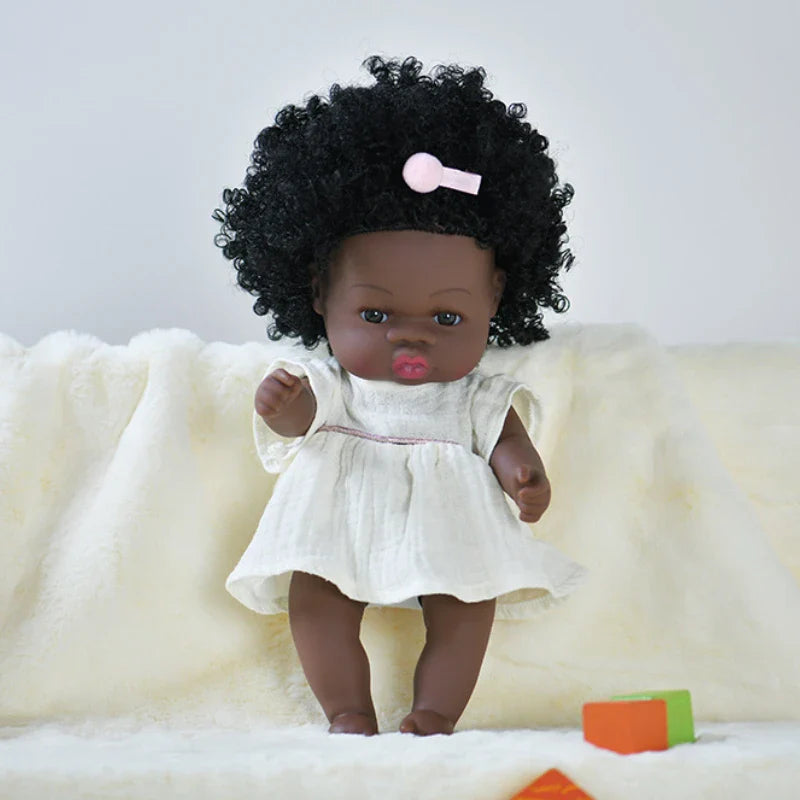14inch Full Body Vinyl Bebe Reborn Dolls Soft Lifelike Baby Toys American Reborn Black Baby Doll Vinyl Baby Doll Toys Girls Boys