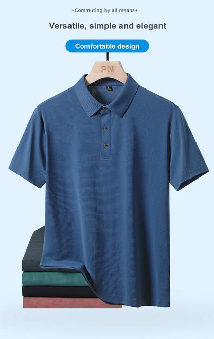 M-9XL Summer Polo Shirt Men New Breathable Mesh Ice Silk Quick-drying Short-sleeved T-shirt Elastic Sports Tops Men Clothing