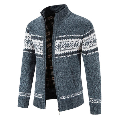 Winter Men's Fleece Cardigan Christmas Knit Sweater Coat Business Casual Jacket High Quality Male Wool Cashmere Clothing