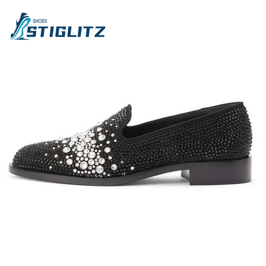 Irregular Crystal Design Loafers for Men Round Toe Full Rhinestone Shallow Slip On Mules High Quality Formal Dress Wedding Shoes