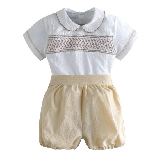 6 Months-4 Years Toddler Boy Summer Outfit Top with Shorts 2PCS Spanish Clothes Baby Infant Cotton Daily Gentleman Boutique Set
