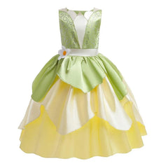 Tiana Dress Up Princess  Girl Cosplay Role Playing Party Costume Children Sleeveless Frock