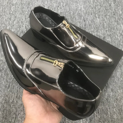 Silver Height Increase Men Shoes 38-46 Leather Wedding High Heels Dress Shoes Formal Slip-On Career Work Shoes