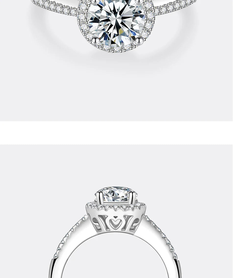 PERFANY Moissanite Ring For Women S925 Pure Silver Plated 18K White Gold Round Diamond Proposal Wedding High-end Jewelry