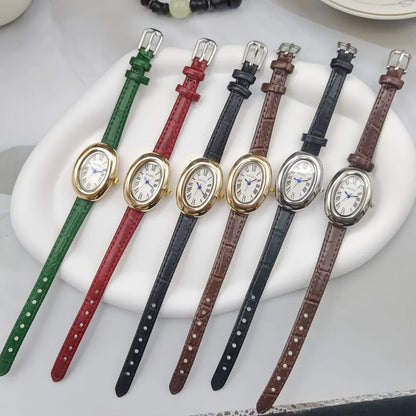 Luxury Women Vintage Oval Goose Egg Quartz Watch Leather Strap Wristwatch Dress Ladies Watches Christmas Gift Clock Relojes