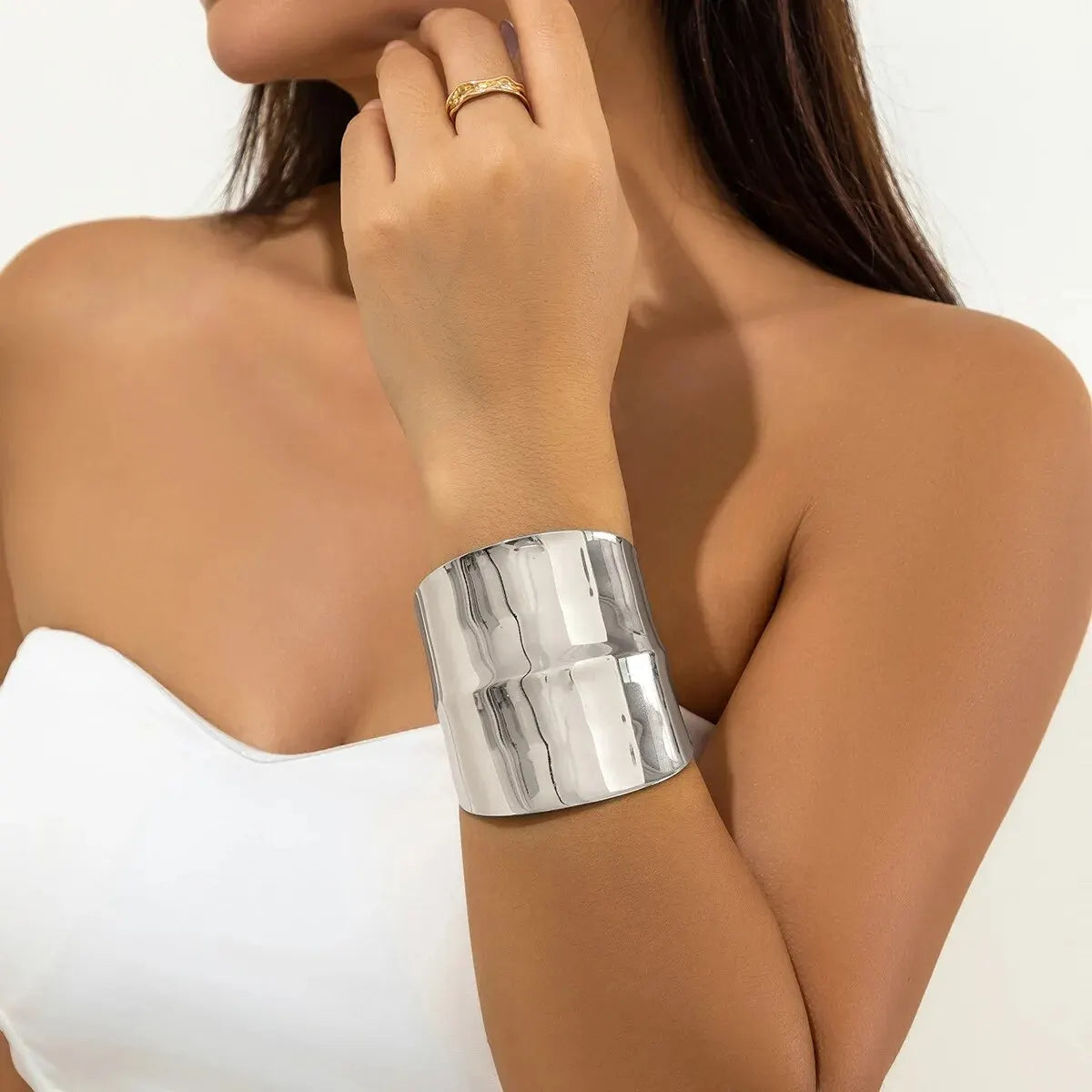 Punk Heavy Metal Irregular Open Bangle for Women Gold Color Wide Big Cuff Bracelet Trendy Jewelry On The Hand Wedding Party Gift