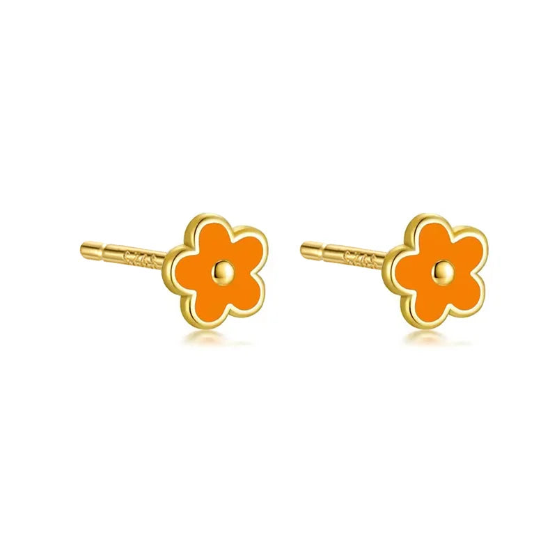 WANTME 925 Sterling Silver Romantic White Enamel Flower Screw Bead Stud Earrings for Women Fashion Simple Piercing Jewelry Gift