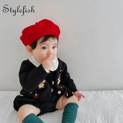 clothing baby girl children flower embroidered cotton yarn knitted sweater long