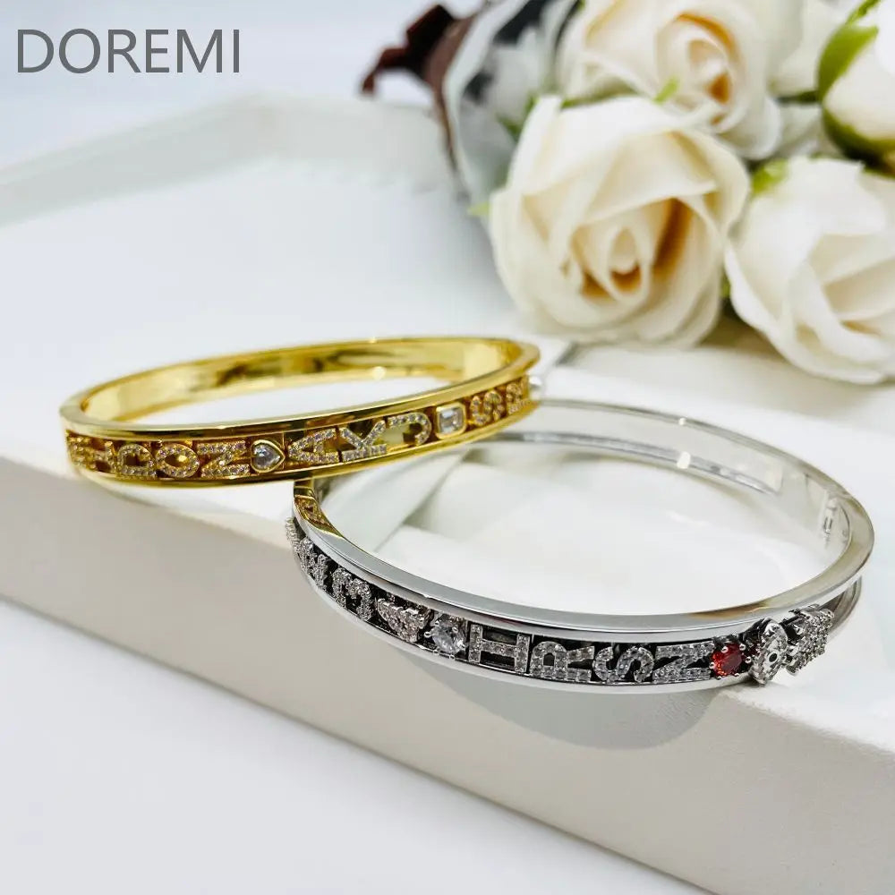 DOREMI Personalized Charms Slide Bangle English Letters 12 Birthstone Charm Heart Star Slide Bangle