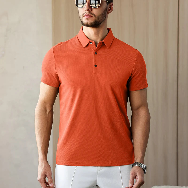 New Men's Business Casual Short Sleeved Shirt Solid Color Polo Shirt Fashionable Breathable Comfortable Versatile Top