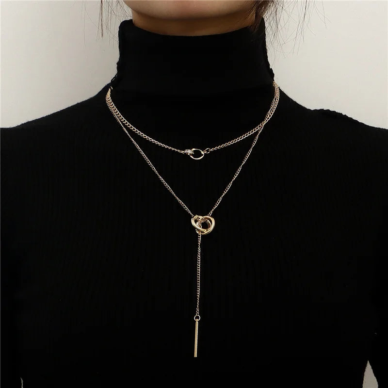 Vintage Double Round Charm Layered Necklace Women's Jewelry Layered Accessories