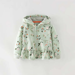 Baby Girls Green Jacket Coat Cotton Flowers Lovely Hoodie