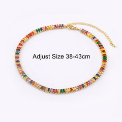 Nidin Classic Colorful Tennis Necklace Men and Women Rectangular Full Zircon Neck