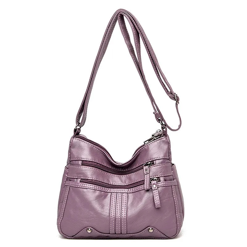 Women's Soft Leather Shoulder Bags Multi-Layer Classic Crossbody Bag