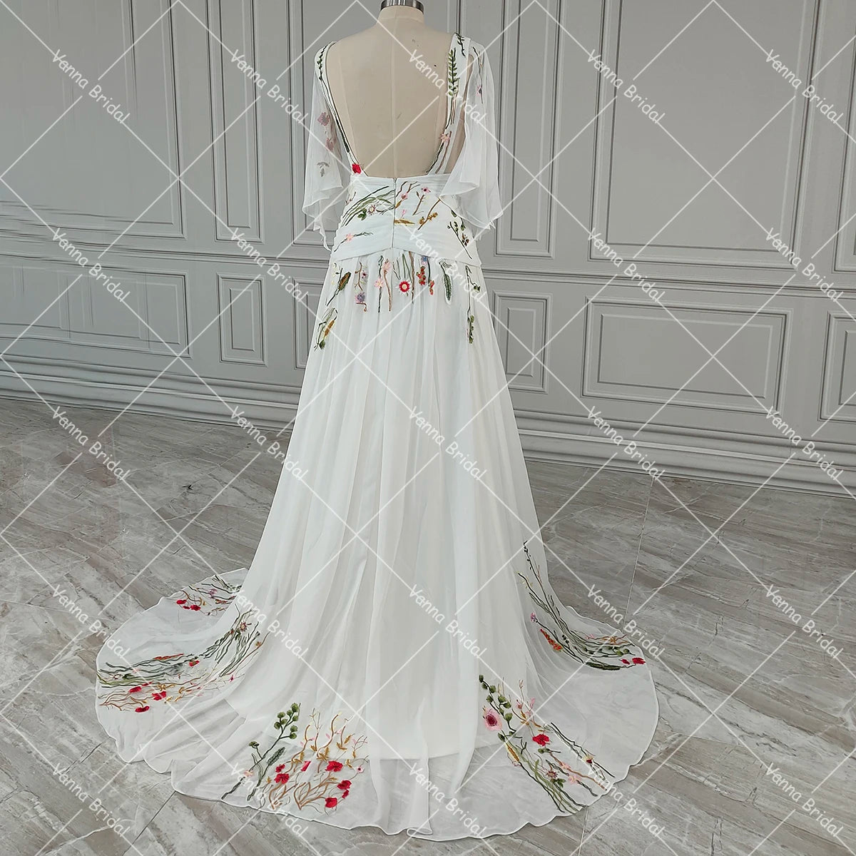 White Bridesmaid Dresses: A Line Embroidered Wildflower Colorful Wedding Dress