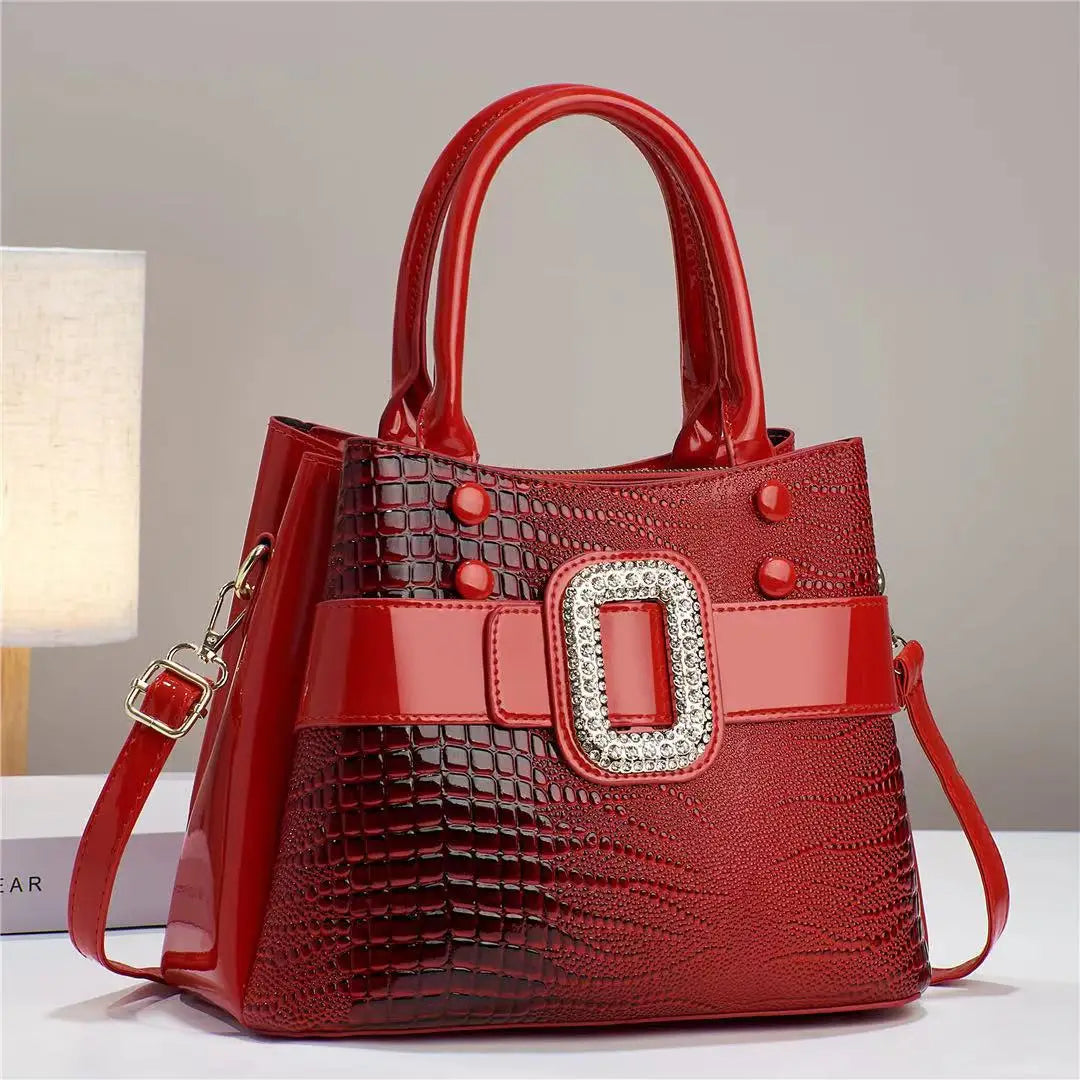 Diamond Handbags For Women Patent Leather Crocodile Stone Pattern