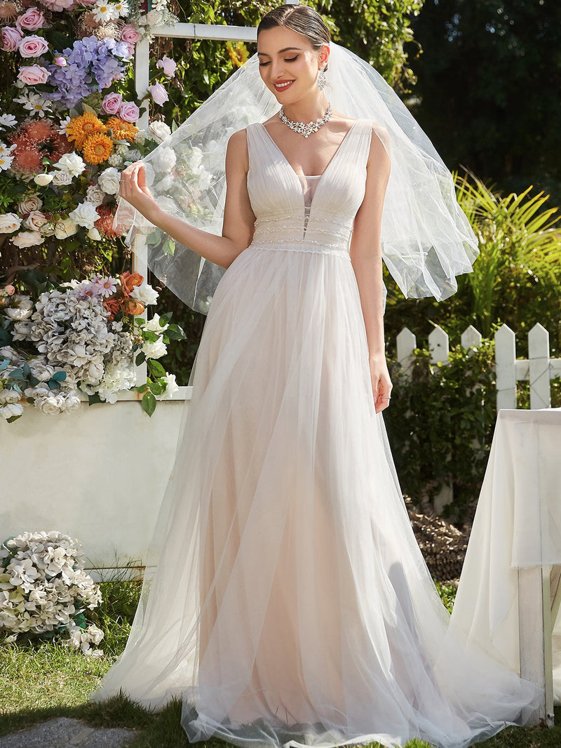 White Bridesmaid Dresses: Wedding Dresses Deep V-neck Backless Sleeveless
