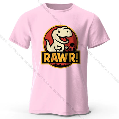 Men's Rawr Printed T-Shirt 100% Cotton Oversized Dinosaur Graphic Tees for Women Summer Tops Kawaii Streetwear