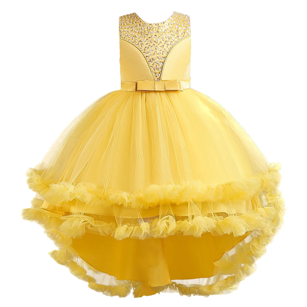 Yellow Sleeveless Children's Performance Dress Bow Tail Dress