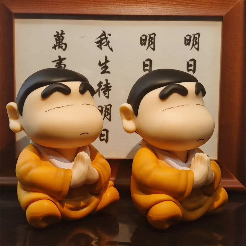 8cm Crayon Shin Chan Cos Buddha Good Luck Compassion Action Figure Funny Kawaii Doll PVC Model Toys Collection Children Gifts