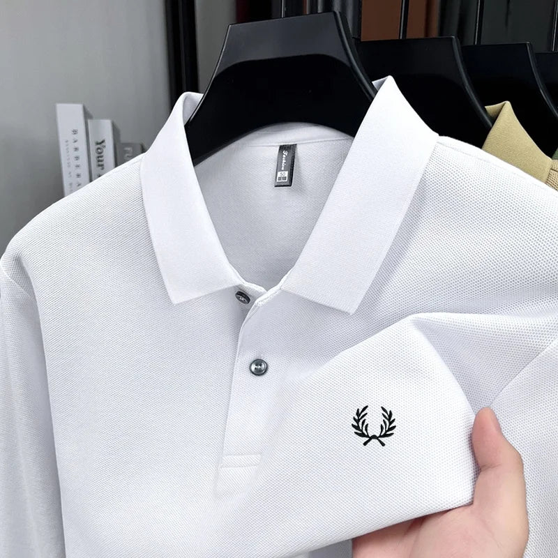 100% pure cotton high-end brand men's long sleeved polo shirt autumn fashion hot selling wheat embroidery golf business T-shirt