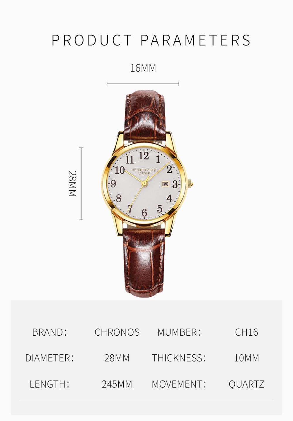 CHRONOS Luxury Watch For Woman High Quality Ladies Quartz Watch Waterproof Date Leather Women Watches reloj+box