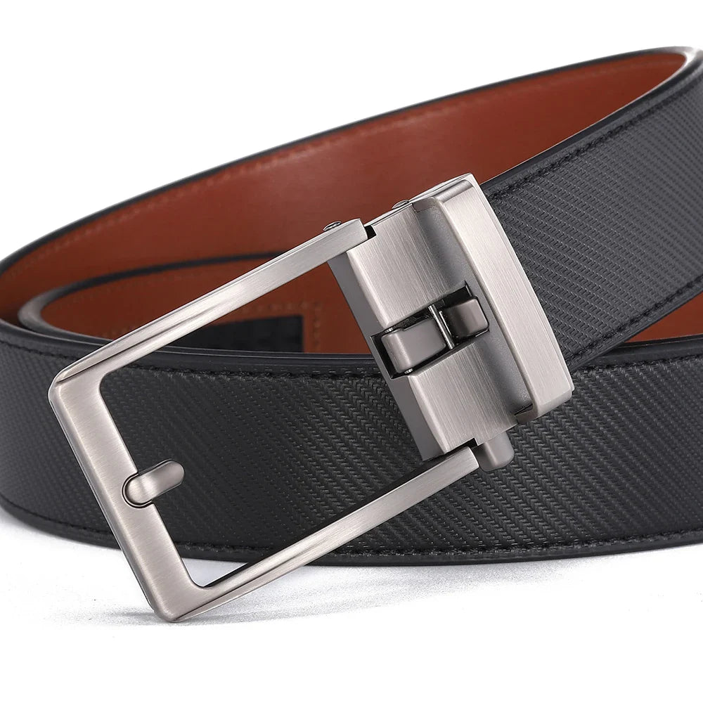 Men's Automatic Buckle Leather Belt, Cowhide, Fake Pin Buckle, No Holes, Fashion, New