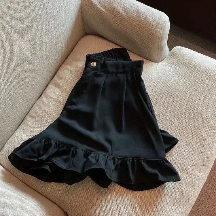 Shorts Women A-line Loose Ruched Ruffles Elastic High Waist Solid Body Building Summer Loose Ins Chic All-match Plus Size 5XL