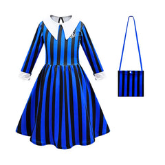 Wednesday Addams Costume For Girl Dress Halloween Merlina Child Striped