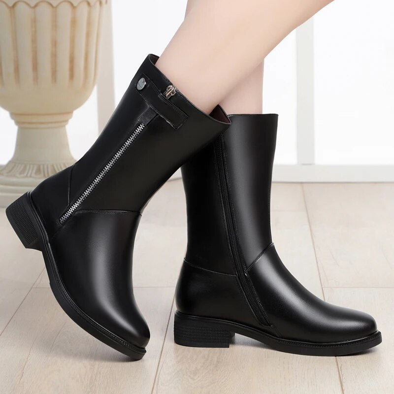 Winter boots women Black Shoes Booties Winter Genuine Leather