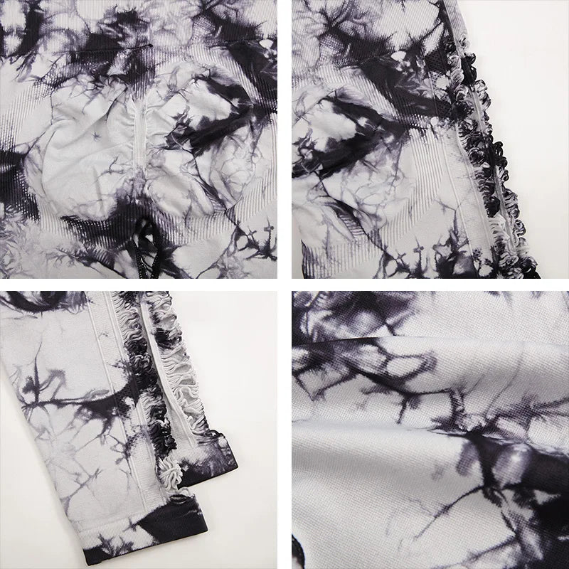 Tie Dye Yoga Pants Hollow Seamless Sport Leggings for Women