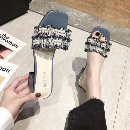 Summer 2023 White Crystals Shoes Rhenstone Slides Job Jewels Women's Slippers and Ladies Sandals High Up To 5cm Heel Sexy Shoe I