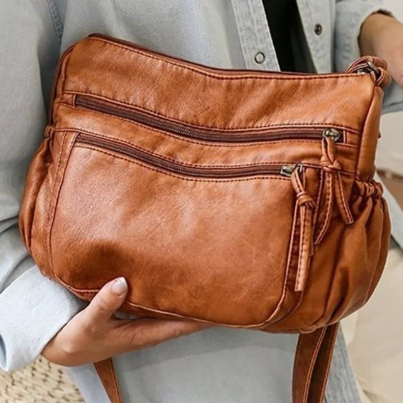 Washed leather women's bag European and American retro shoulder bag