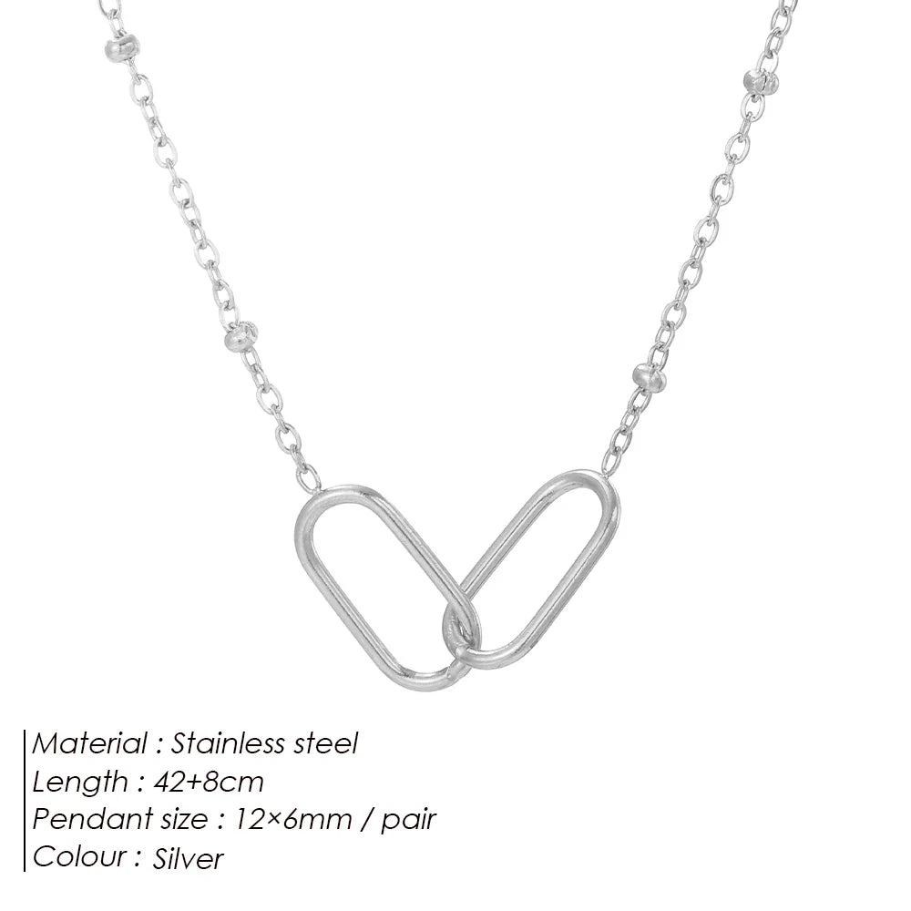 eManco Hot Fashion Stainless Steel Link Infinity Necklace Geometric Double Paperclip Pendant Women's Simple Jewelry Wholesale