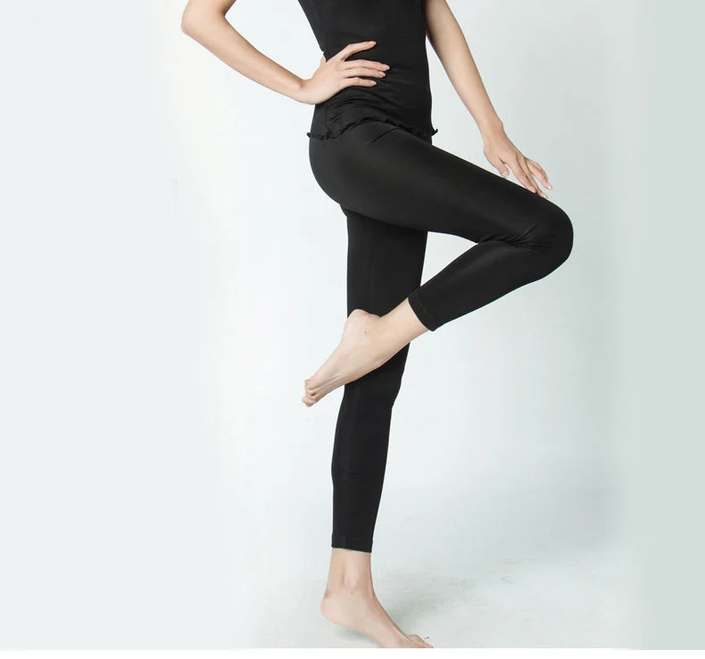Women Silk Leggings Solid Slim Ankle-length Tights Anti Emptied Bottoming