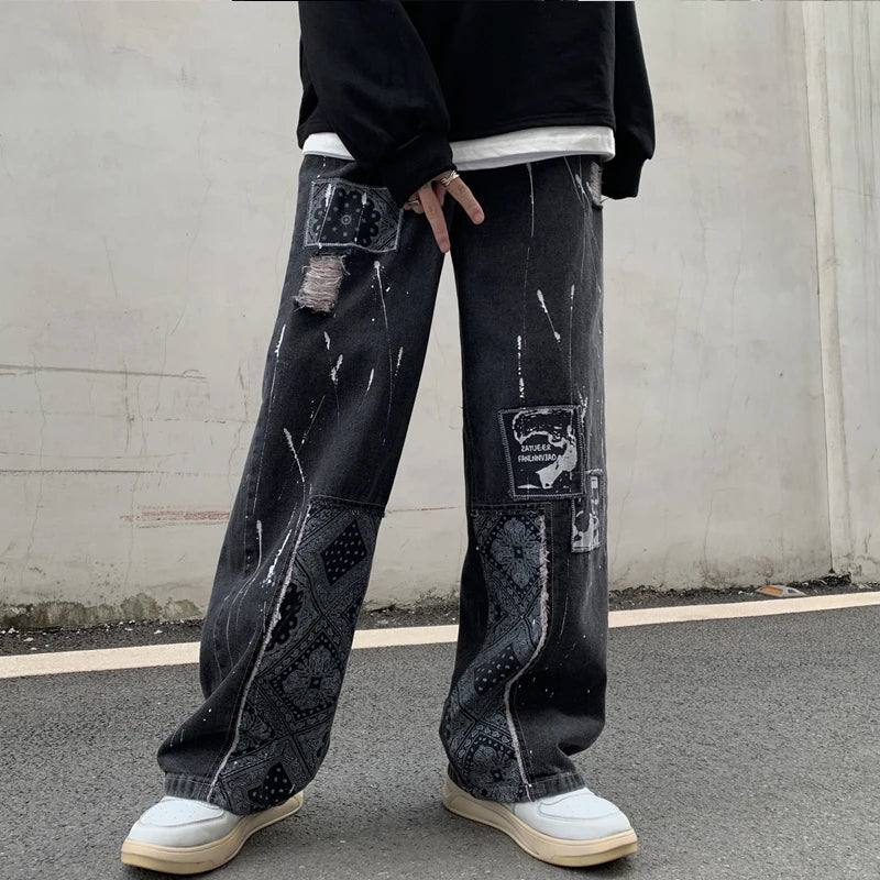 Y2k Womens Boyfriend Baggy Jeans Men White Denim Trouser Korean Streetwear