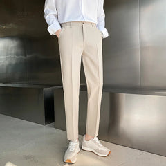 Men Stretch Business Elastic Waist Slim Ankle Length Pant