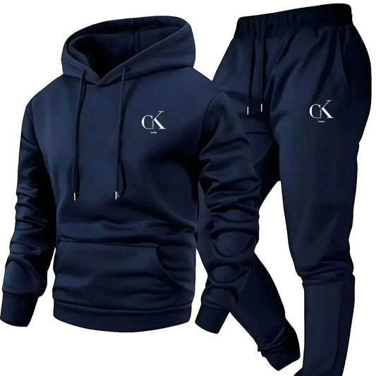 The 2025 men's printed hooded sweater and sports pants set with a casual grey pocket home wear is suitable for spring and autumn