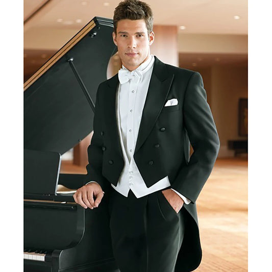 Fashionable Custom Made Black Tailcoat Groom  Groomsmen Men Wedding Party Suits Prom Bridegroom (Jacket+Pants+Vest)