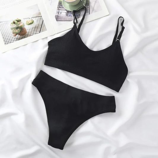 Women Seamless Bra Set Lingerie High Waist Cotton Thong Panties Wire Free