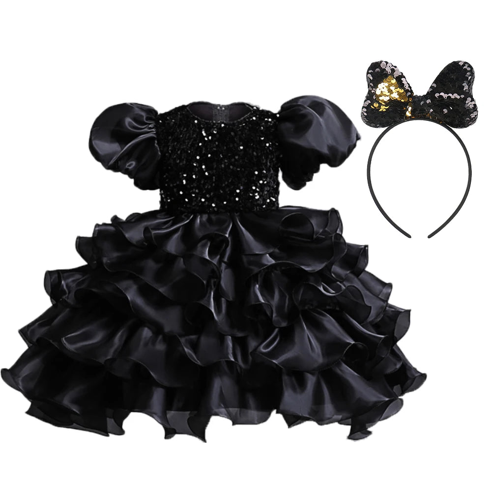 Child Dress Black Princess Trailer Dress Kid Dress Flower Dress 4 to 12 year  girl piano performance dress